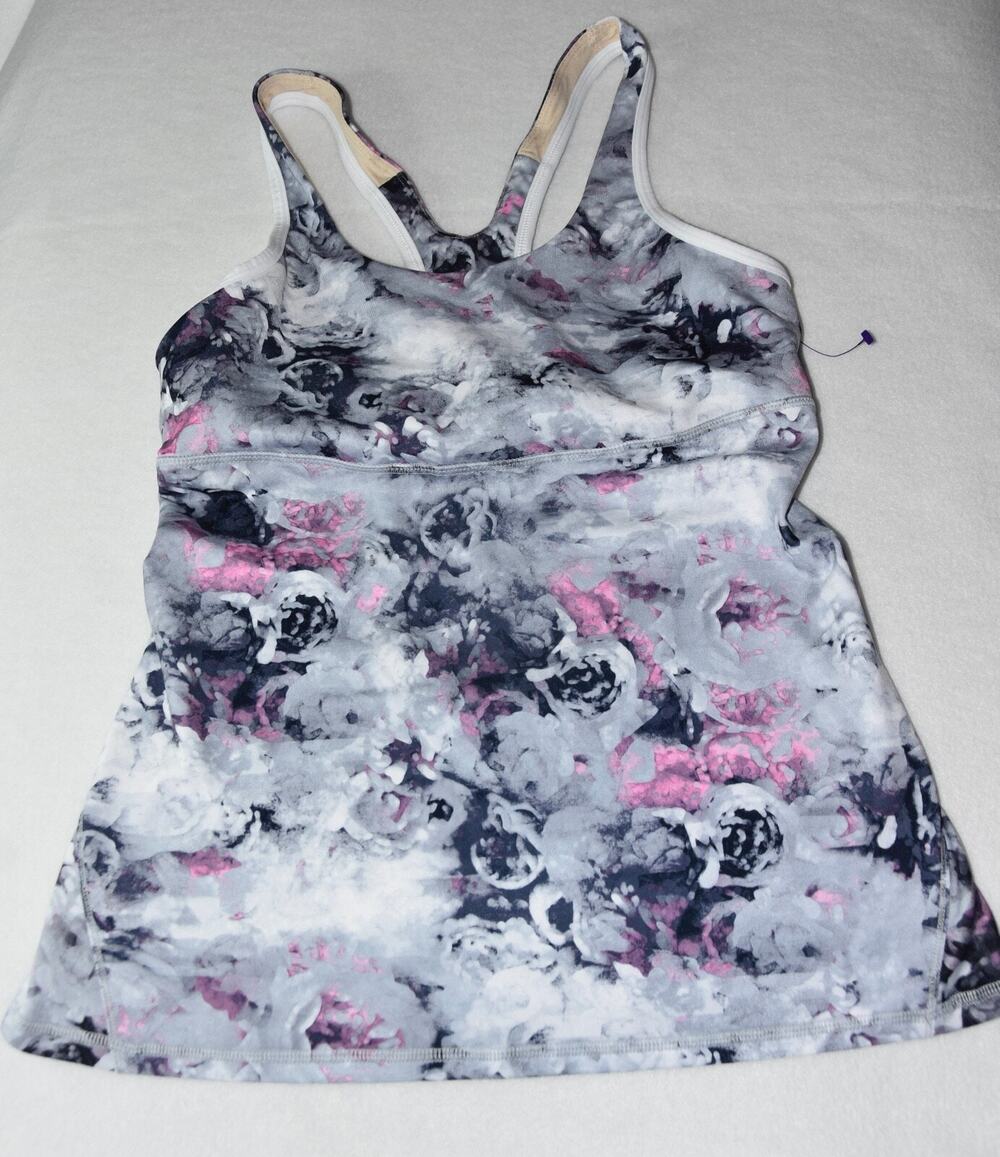 Lululemon Racerback Gray & Pink Floral Moody Mirage Tank Size 6